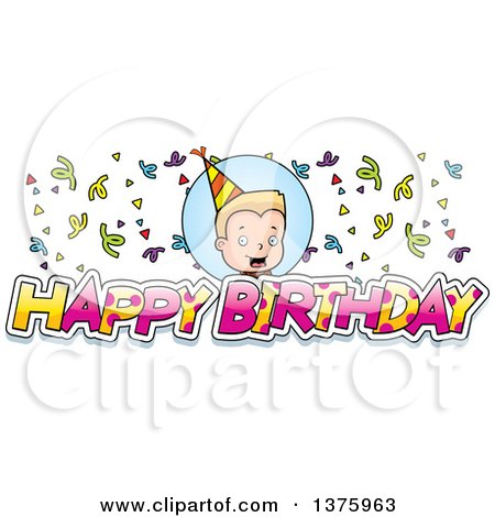 Clipart of a Boy With Happy Birthday Text - Royalty Free Vector Illustration by Cory Thoman