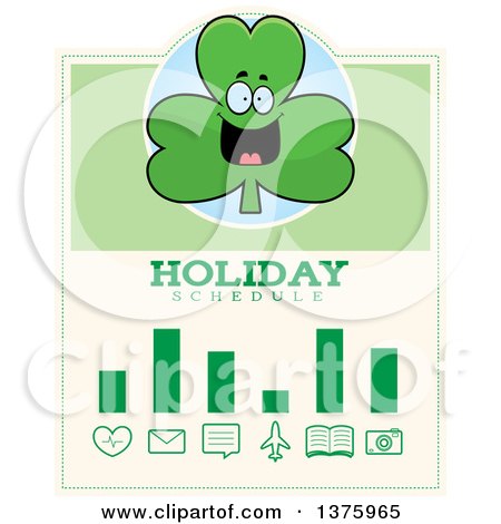 Clipart of a Happy Shamrock Mascot Schedule Design - Royalty Free Vector Illustration by Cory Thoman