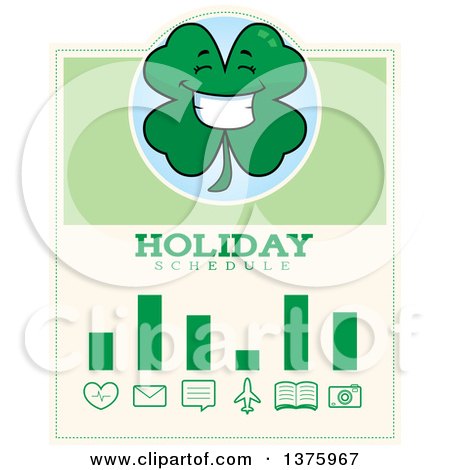 Clipart of a Happy Four Leaf Clover Character Schedule Design - Royalty Free Vector Illustration by Cory Thoman