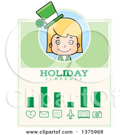 Clipart of a Blond White St Patricks Day Girl Schedule Design - Royalty Free Vector Illustration by Cory Thoman