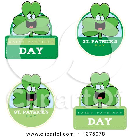 Clipart of Badges of a Happy Shamrock Mascot - Royalty Free Vector Illustration by Cory Thoman