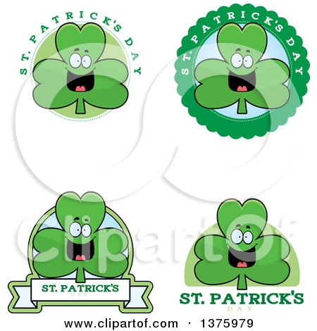 Clipart of Badges of a Happy Shamrock Mascot - Royalty Free Vector Illustration by Cory Thoman