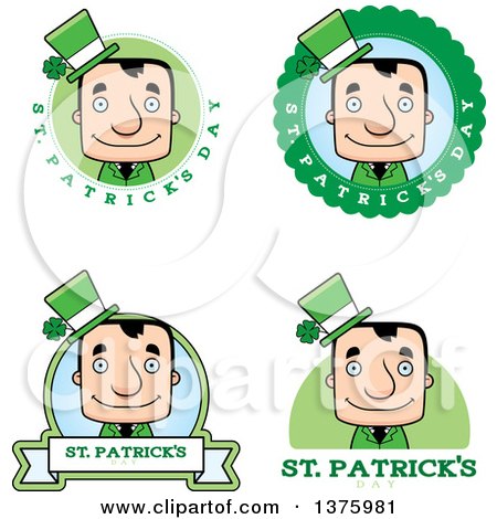 Clipart of Badges of a Block Headed White Irish St Patricks Day Man - Royalty Free Vector Illustration by Cory Thoman