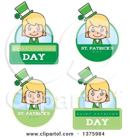 Clipart of Badges of a Blond White St Patricks Day Girl - Royalty Free Vector Illustration by Cory Thoman