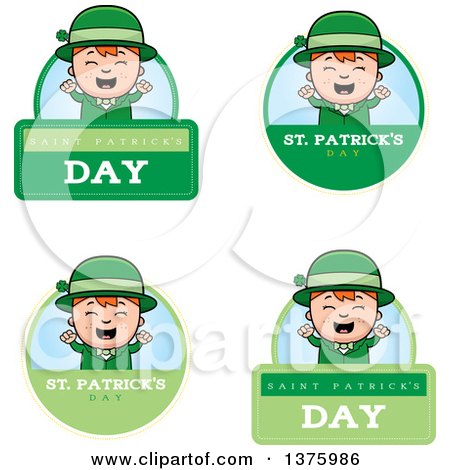 Clipart of Badges of a Red Haired Irish St Patricks Day Boy - Royalty Free Vector Illustration by Cory Thoman