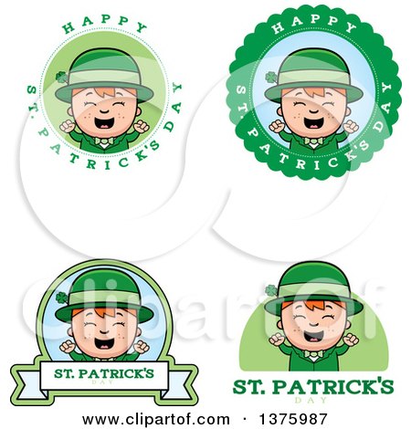 Clipart of Badges of a Red Haired Irish St Patricks Day Boy - Royalty Free Vector Illustration by Cory Thoman