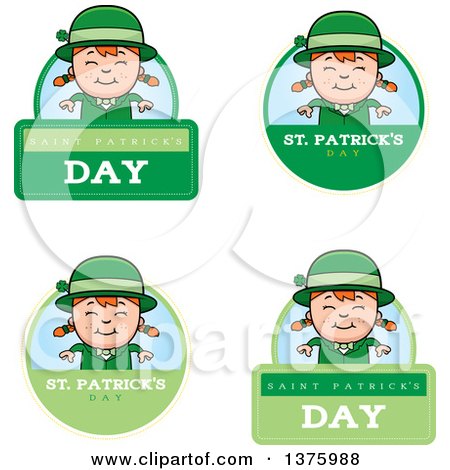 Clipart of Badges of a Red Haired Irish St Patricks Day Girl - Royalty Free Vector Illustration by Cory Thoman