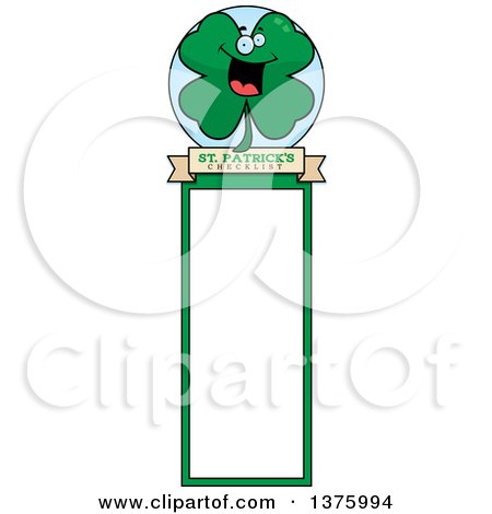 Clipart of a St Patricks Day Four Leaf Clover Character Bookmark - Royalty Free Vector Illustration by Cory Thoman