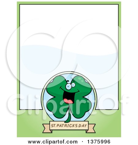 Clipart of a St Patricks Day Four Leaf Clover Character Page Border - Royalty Free Vector Illustration by Cory Thoman