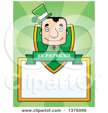 Clipart of a Block Headed White Irish St Patricks Day Man Page Border - Royalty Free Vector Illustration by Cory Thoman