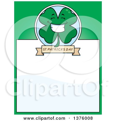 Clipart of a Happy Four Leaf Clover Character Page Border - Royalty Free Vector Illustration by Cory Thoman