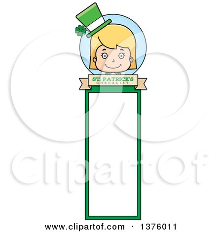 Clipart of a Blond White St Patricks Day Girl Bookmark - Royalty Free Vector Illustration by Cory Thoman
