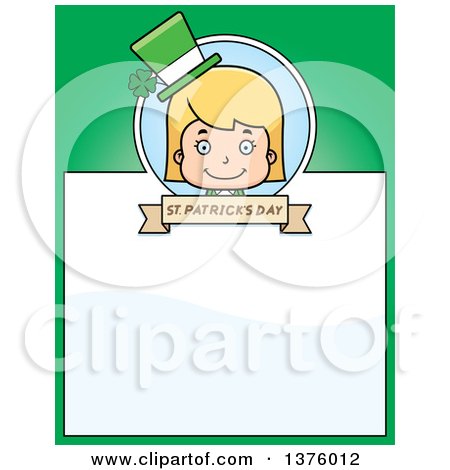Clipart of a Blond White St Patricks Day Girl Page Border - Royalty Free Vector Illustration by Cory Thoman