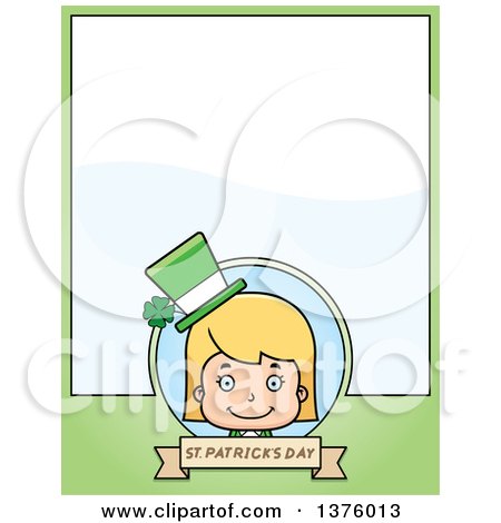 Clipart of a Blond White St Patricks Day Girl Page Border - Royalty Free Vector Illustration by Cory Thoman