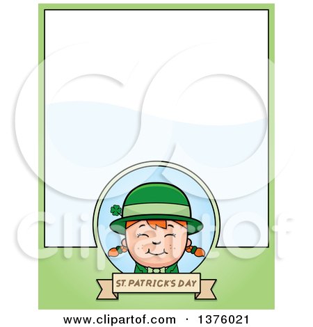 Clipart of a Red Haired Irish St Patricks Day Girl Page Border - Royalty Free Vector Illustration by Cory Thoman