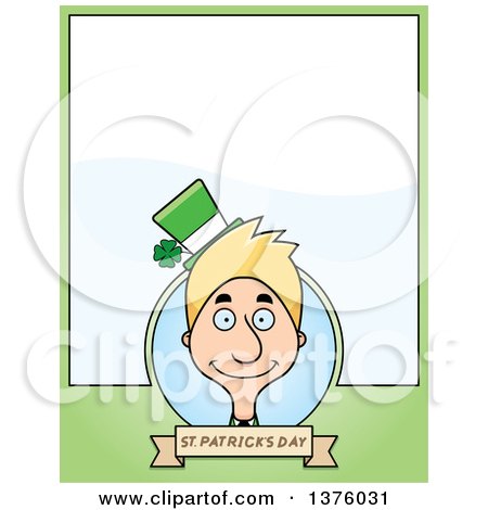 Clipart of a Skinny Blond White Male Irish St Patricks Day Leprechaun Page Border - Royalty Free Vector Illustration by Cory Thoman