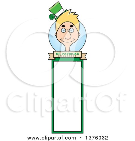 Clipart of a Skinny Blond White Male Irish St Patricks Day Leprechaun Bookmark - Royalty Free Vector Illustration by Cory Thoman