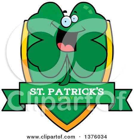 Clipart of a St Patricks Day Four Leaf Clover Character Shield - Royalty Free Vector Illustration by Cory Thoman