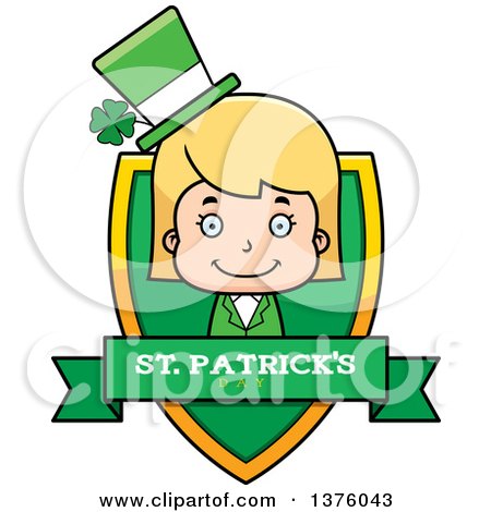 Clipart of a Blond White St Patricks Day Girl Shield - Royalty Free Vector Illustration by Cory Thoman
