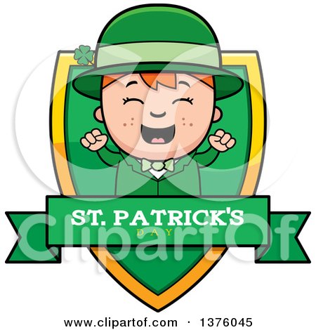 Clipart of a Red Haired Irish St Patricks Day Boy Shield - Royalty Free Vector Illustration by Cory Thoman