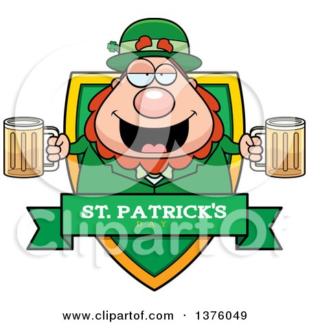 Clipart of a Happy St Patricks Day Leprechaun Shield - Royalty Free Vector Illustration by Cory Thoman
