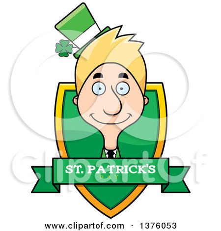 Clipart of a Skinny Blond White Male Irish St Patricks Day Leprechaun Shield - Royalty Free Vector Illustration by Cory Thoman