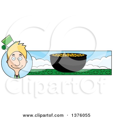 Clipart of a Skinny Blond White Male Irish St Patricks Day Leprechaun Banner - Royalty Free Vector Illustration by Cory Thoman