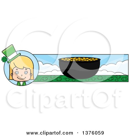 Clipart of a Blond White St Patricks Day Girl Banner - Royalty Free Vector Illustration by Cory Thoman