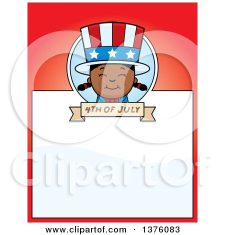 Clipart of a Patriotic Fourth of July Black Girl Page Border - Royalty Free Vector Illustration by Cory Thoman