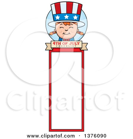 Clipart of a Patriotic Fourth of July White Girl Bookmark - Royalty Free Vector Illustration by Cory Thoman