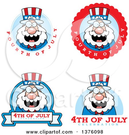 Clipart of Badges of a Chubby Fourth of July Uncle Sam - Royalty Free Vector Illustration by Cory Thoman