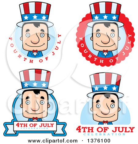 Clipart of Badges of a Block Headed White Man, Uncle Sam - Royalty Free Vector Illustration by Cory Thoman