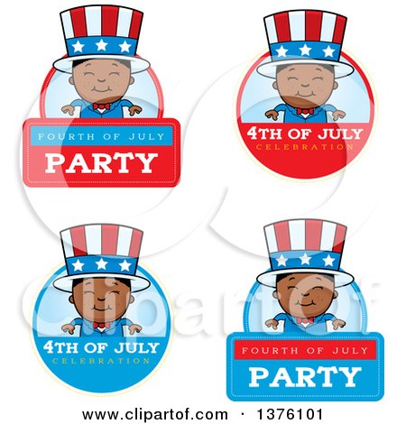 Clipart of Badges of a Patriotic Fourth of July Black Boy - Royalty Free Vector Illustration by Cory Thoman