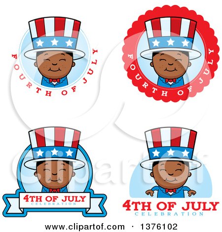 Clipart of Badges of a Patriotic Fourth of July Black Boy - Royalty Free Vector Illustration by Cory Thoman