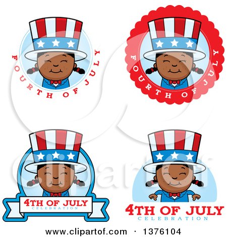 Clipart of Badges of a Patriotic Fourth of July Black Girl - Royalty Free Vector Illustration by Cory Thoman