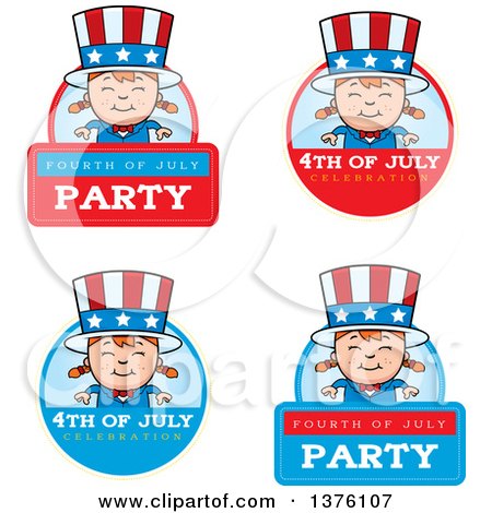 Clipart of Badges of a Patriotic Fourth of July White Girl - Royalty Free Vector Illustration by Cory Thoman