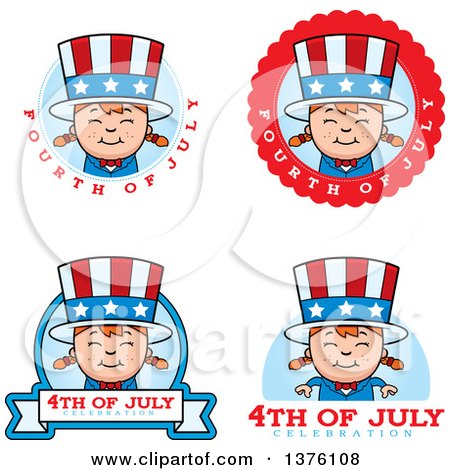 Clipart of Badges of a Patriotic Fourth of July White Girl - Royalty Free Vector Illustration by Cory Thoman
