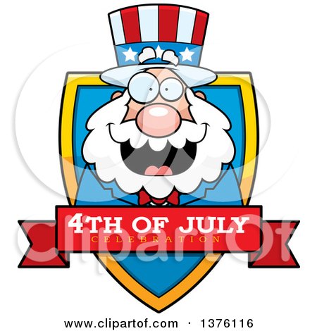 Clipart of a Chubby Fourth of July Uncle Sam Shield - Royalty Free Vector Illustration by Cory Thoman