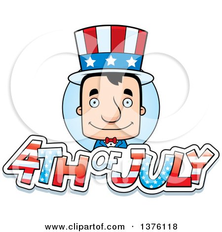 Clipart of a Block Headed White Man, Uncle Sam, with 4th of July Text - Royalty Free Vector Illustration by Cory Thoman