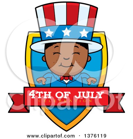 Clipart of a Patriotic Fourth of July Black Boy Shield - Royalty Free Vector Illustration by Cory Thoman