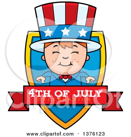 Clipart of a Patriotic Fourth of July White Boy Shield - Royalty Free Vector Illustration by Cory Thoman