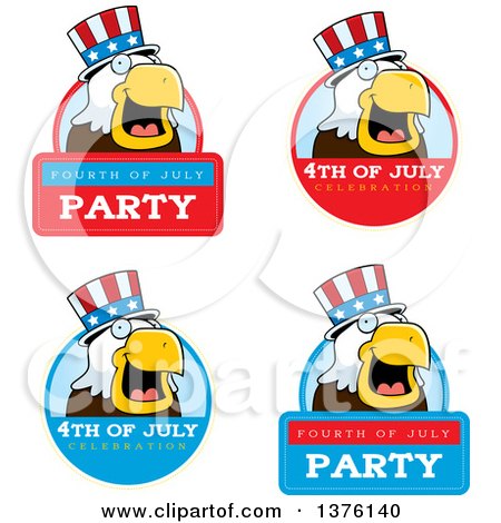 Clipart of Badges of a Bald Eagle 4th of July Uncle Sam - Royalty Free