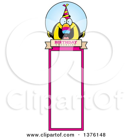 Clipart of a Happy Birthday Toucan Wearing a Party Hat Bookmark - Royalty Free Vector Illustration by Cory Thoman
