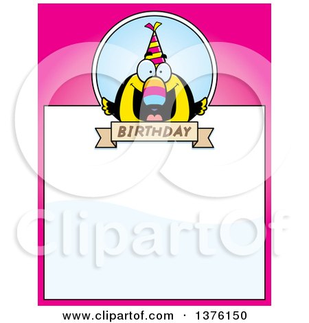 Clipart of a Happy Birthday Toucan Wearing a Party Hat Page Border - Royalty Free Vector Illustration by Cory Thoman