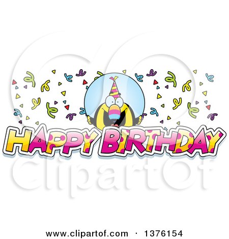 Clipart of a Happy Birthday Toucan Wearing a Party Hat with Text - Royalty Free Vector Illustration by Cory Thoman