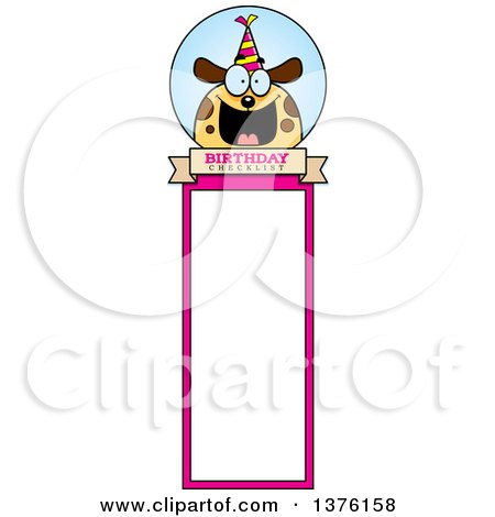 Clipart of a Happy Birthday Dog Wearing a Party Hat Bookmark - Royalty Free Vector Illustration by Cory Thoman
