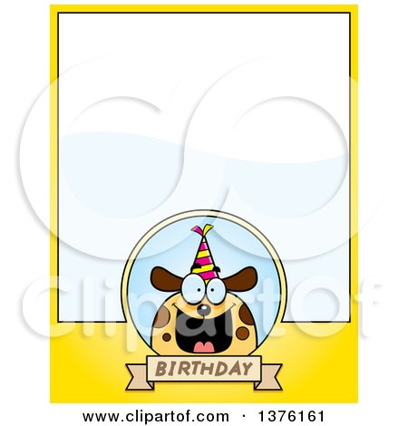 Clipart of a Happy Birthday Dog Wearing a Party Hat Page Border - Royalty Free Vector Illustration by Cory Thoman
