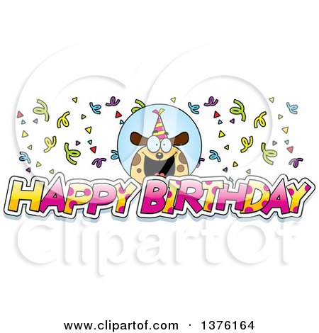 Clipart of a Happy Birthday Dog Wearing a Party Hat with Text - Royalty Free Vector Illustration by Cory Thoman