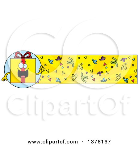 Clipart of a Birthday Gift Character and Confetti Banner - Royalty Free Vector Illustration by Cory Thoman