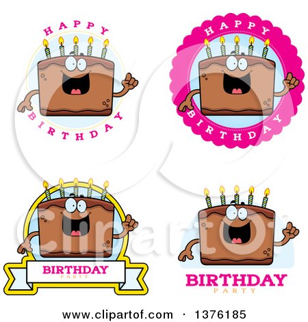 Clipart of Badges of a Chocolate Birthday Cake Character - Royalty Free Vector Illustration by Cory Thoman